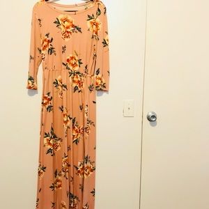 Long Peach Floral Dress